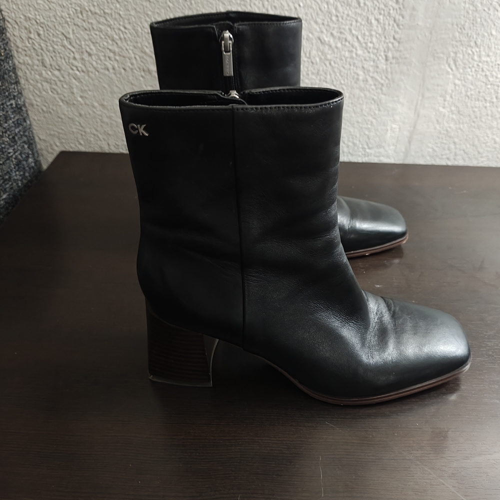 Calvin Klein Black Heeled Boots with Silver Detail